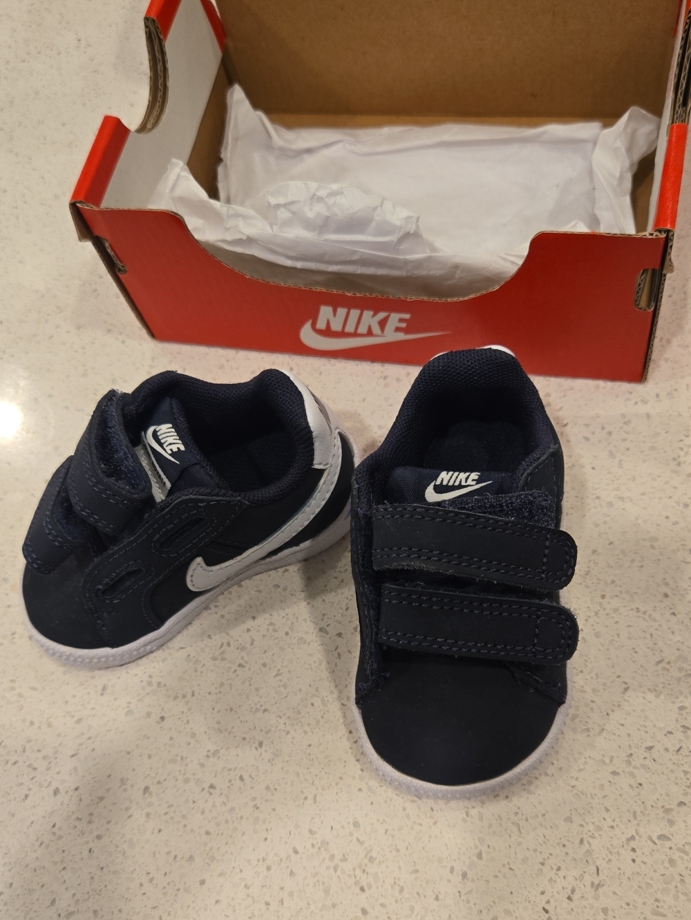 2C Nike Navy and White Baby Velcro Sneakers